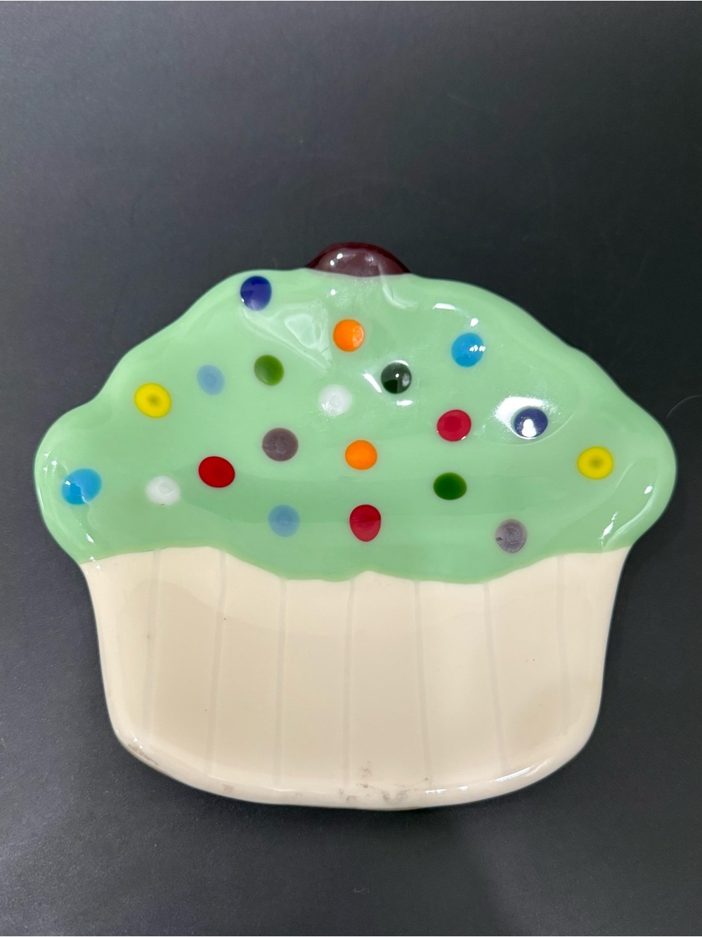 Fused Glass Pistachio Cupcake Shaped Small Dish